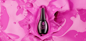 Supreme Gel Polish ✸ Just More Beautiful ✸ Picture shows the uniquely designed gel polish bottle falling into pink gel polish and splashing, transmitting the characteristics of My Nice Nails' Gel Polish: strong pigmentation and powerful colors!